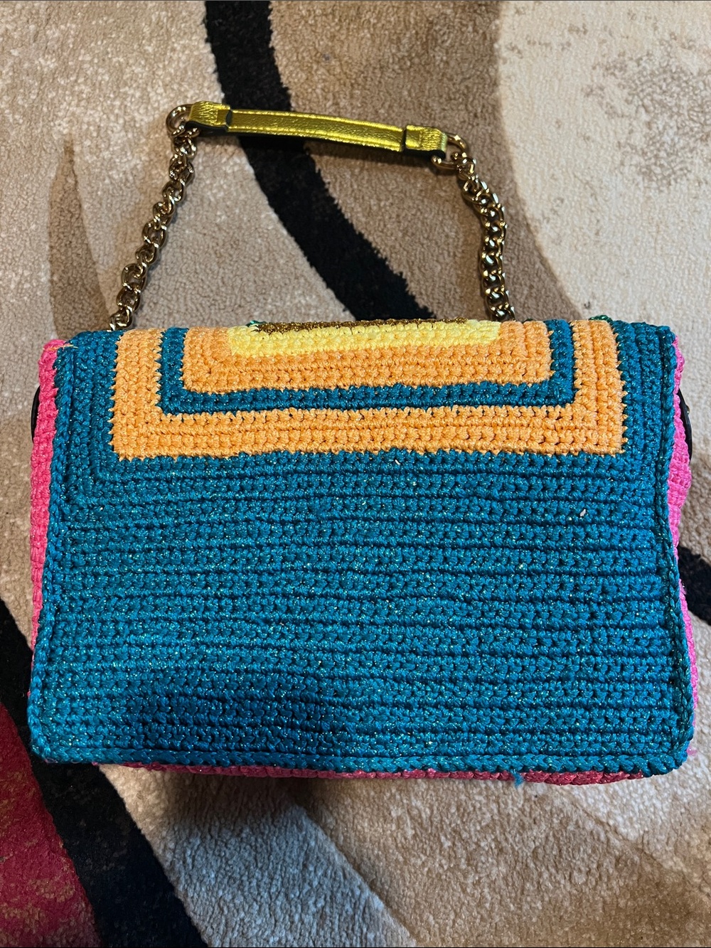 Kurt Geiger Multicolor Crochet Fruit Shoulder Bag with Gold Chain - Picture 3 of 7